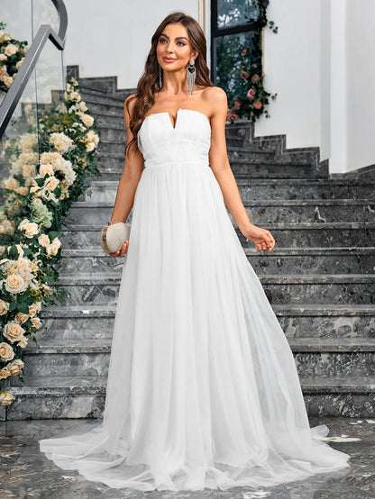 Robe de mariée luxueuse et brillante pour femme, robe de bal douce sans manches à col en V sans bretelles, robe de soirée formelle en organza moelleux