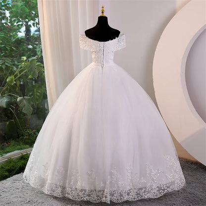 Plus Size White Wedding Dresses Off The Shoulder Wedding Gowns Elegant Long Appliques Pearls Bridal Dress Floor or Long Train