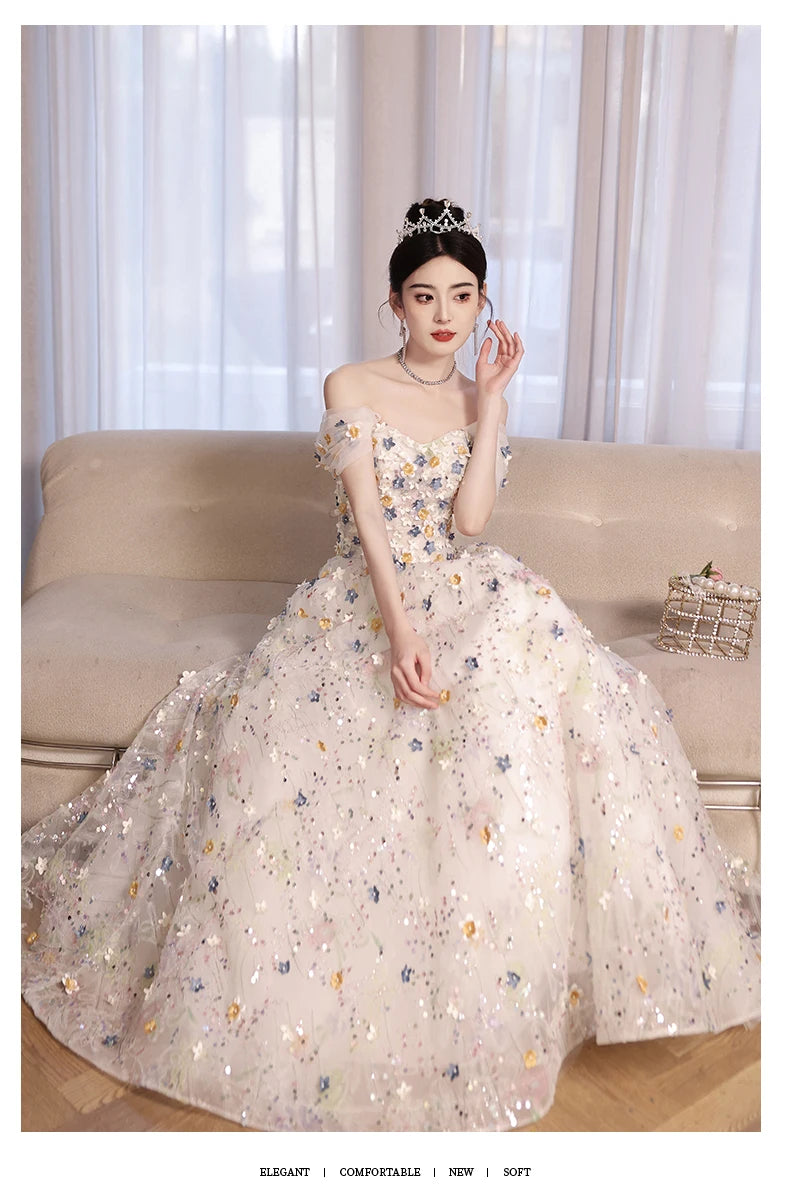 Hot Sale Arabic Flower Elegant A-Line Length Beaded Luxury Evening Dresses High-end 2024 Engagement Gown for Women Wedding Party