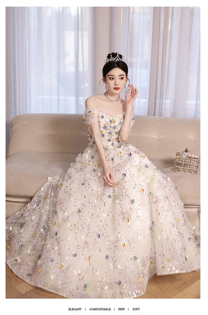 Hot Sale Arabic Flower Elegant A-Line Length Beaded Luxury Evening Dresses High-end 2024 Engagement Gown for Women Wedding Party