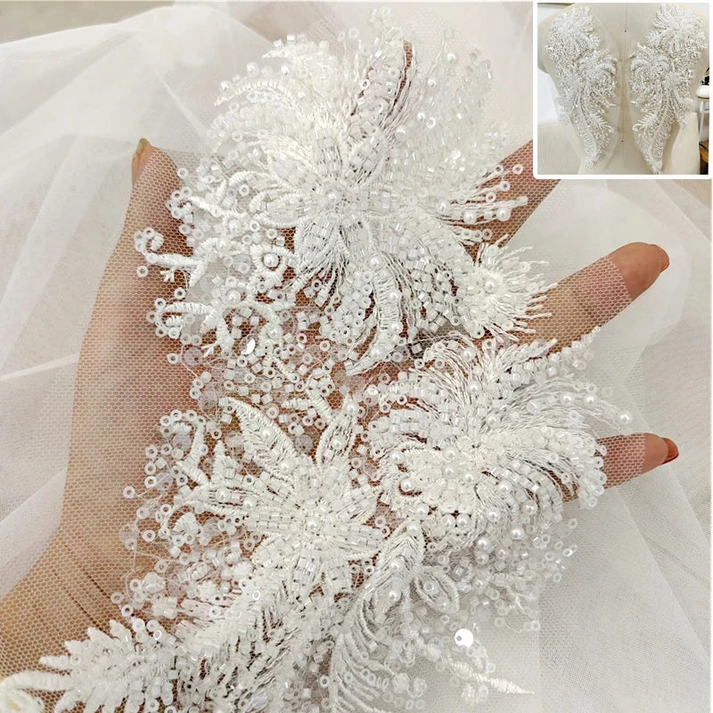 3D Flower Application Laces Collar DIY Rhinestone Lace Fabric Embroidery Craft Materials Wedding Dress for Sewing Accessories