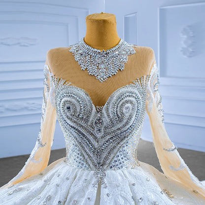 Robe de mariée à col haut et à vagues, nouvelle conception, robe de mariée à longue traîne bouffante, RMS67558, 2022