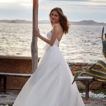 Vestido de novia sencillo y elegante Vestido de fiesta clásico Vestido de novia blanco sin tirantes Estilo corsé Talla grande personalizada