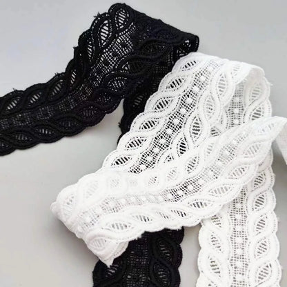 4cm Wide HOT Embroidery White black Leaf Lace fabric trim ribbon DIY Sewing applique collar guipure Womens dresses decor