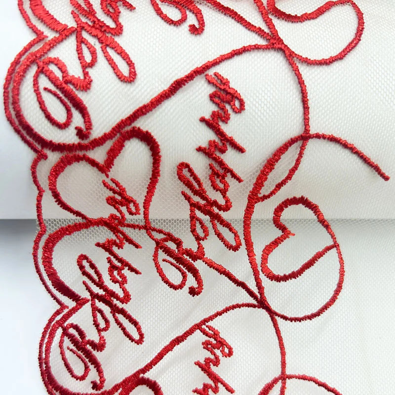 1 Yard Red Love Heart Mesh Lace Embroidered Sewing Accessories Elegant Dresses For Women Wedding Dresses 2024 DIY Craft Supplies