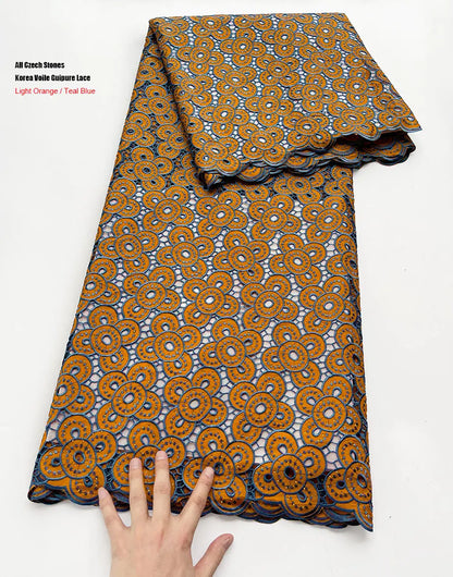 2024 Tissu en dentelle de Corée brodé de la plus haute qualité, Guipure africaine nigériane, voile suisse, mode du Moyen-Orient, couture de robe