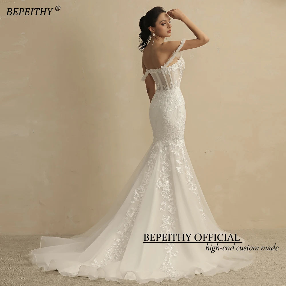 Vestidos de novia color marfil de BEPEITHY para mujer 2022, vestidos de novia sin mangas con cola de corte sexy y escote corazón, vestidos de novia bohemios