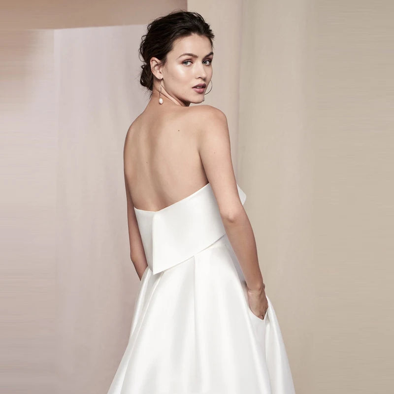 Elegant satin strapless Wedding Dresses Split A-Line Bride With court Train Bride Dress Vestidos custom plus size