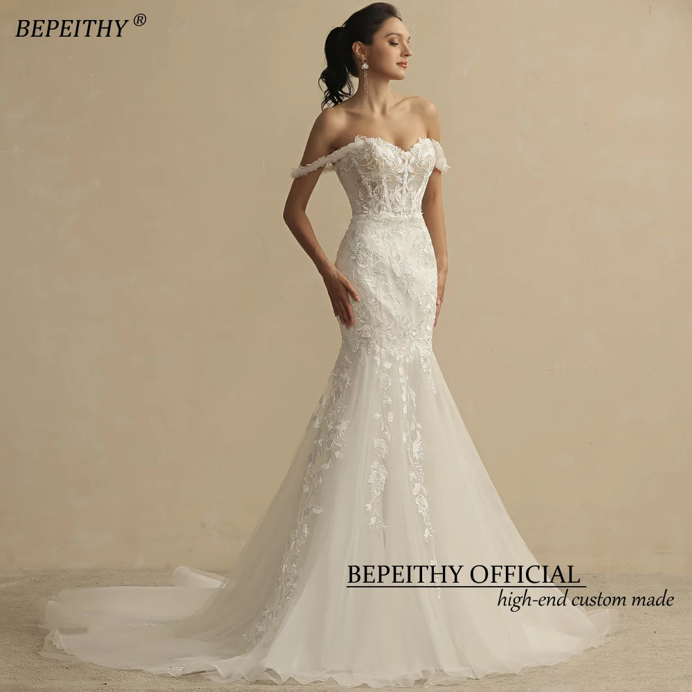 Vestidos de novia color marfil de BEPEITHY para mujer 2022, vestidos de novia sin mangas con cola de corte sexy y escote corazón, vestidos de novia bohemios