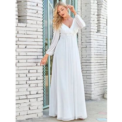 A Line Chiffon Maxi Dress For 2024 Bride Boho Wedding Dresses Chic And Simple V Neck Long Sleeves Applique Wedding Gowns