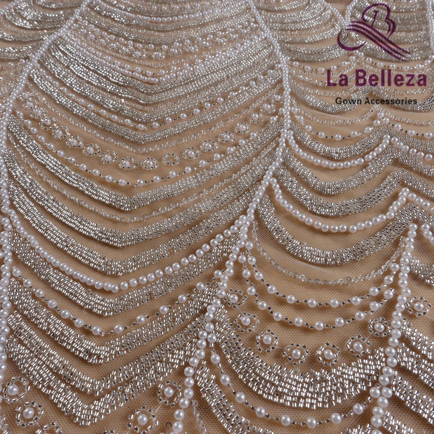 Nueva máquina de cuentas de burbuja blanca ondulada plateada con cuentas blancas y falda de tela con cuentas, accesorios para vestido de novia y vestido de actuación