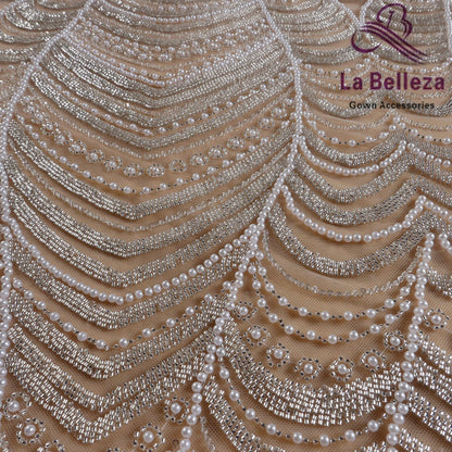 Nueva máquina de cuentas de burbuja blanca ondulada plateada con cuentas blancas y falda de tela con cuentas, accesorios para vestido de novia y vestido de actuación