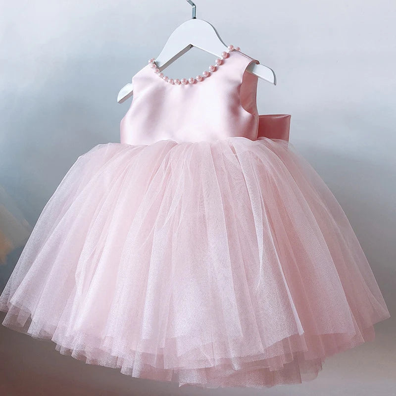 Vestido de bebé niña con lazo, vestido de bautismo para niña de 1 año, vestido de fiesta de cumpleaños, boda, vestido de abalorios, ocasión formal, tutú, vestido esponjoso