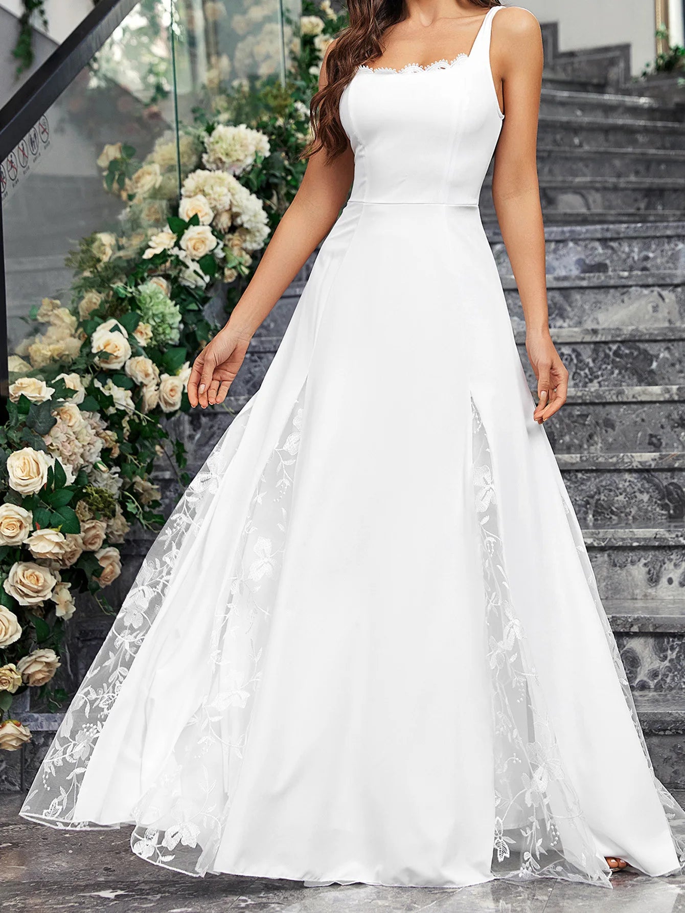 Robe de mariée longue en satin et dentelle pour femme, robe de bal dos nu, robe de soirée de mariage formelle