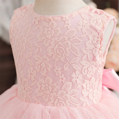 Flower Girl Dresses for Wedding Kids Lace Backless Tulle Tutu  Princess Prom Party Clothes Baby 1st Birthday Baptism White Dress