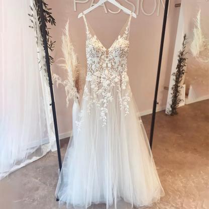 BEPEITHY Champagne Backless A Line Boho Bride Wedding Dresses Spaghetti Straps Sleeveless Summer Pleats Lace Bridal Gown 2023