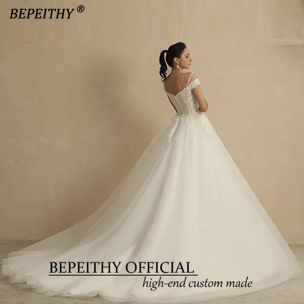 BEPEITHY Simple A Line Ivory Wedding Dresses 2022 For Women Off Shoulder Cheap Bridal Gown Bride Free Shipping Sleeveless