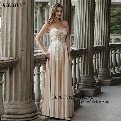 BEPEITHY Champange Long Evening Party Dresses For Women 2023 Sleeveless Sweetheart A Line Vintage Special Occasion Formal Gown