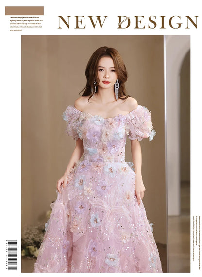 Nouvelle arrivée robe de soirée de luxe à fleurs de forêt française A-Line 2024 robe de perles de texture haut de gamme pour femmes fête de mariage