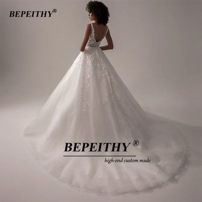 BEPEITHY Robe De Noiva Col En V Sans Manches Robes De Mariée 2022 Pour Femmes Une Ligne Ivoire Dentelle Romantique Mariée Boho Robe De Mariée