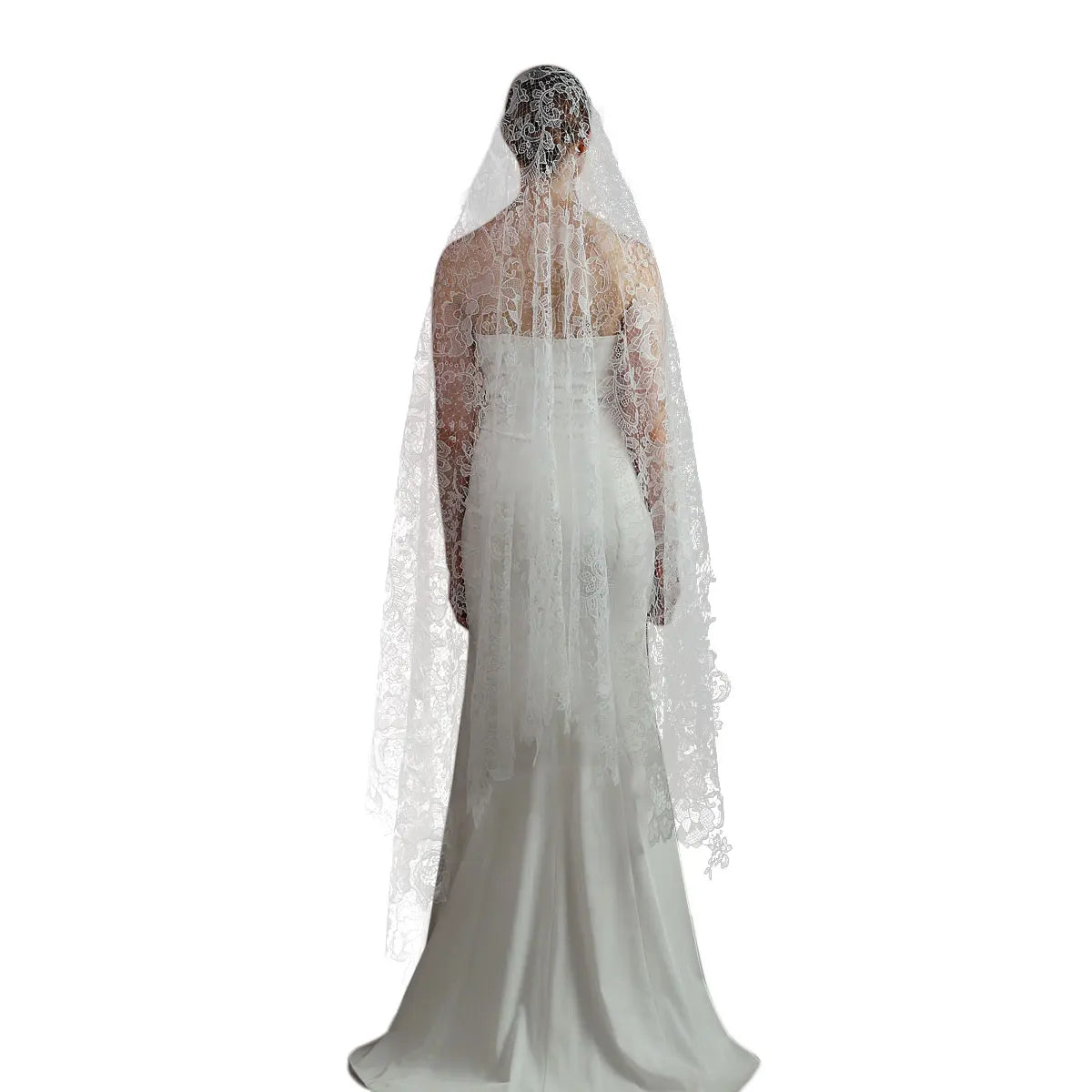 V311 High-end Bridal Veil for Wedding Dress One-Layer Hollow Out Lace White Long Handmade Brides Veil