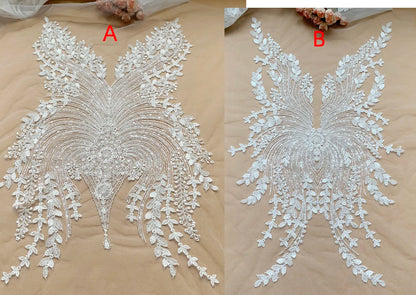 NEW Beaded Sequins Bridal Lace Fabric Advanced Customization Wedding Dress AB Set Front Chest Back Flower RS4174