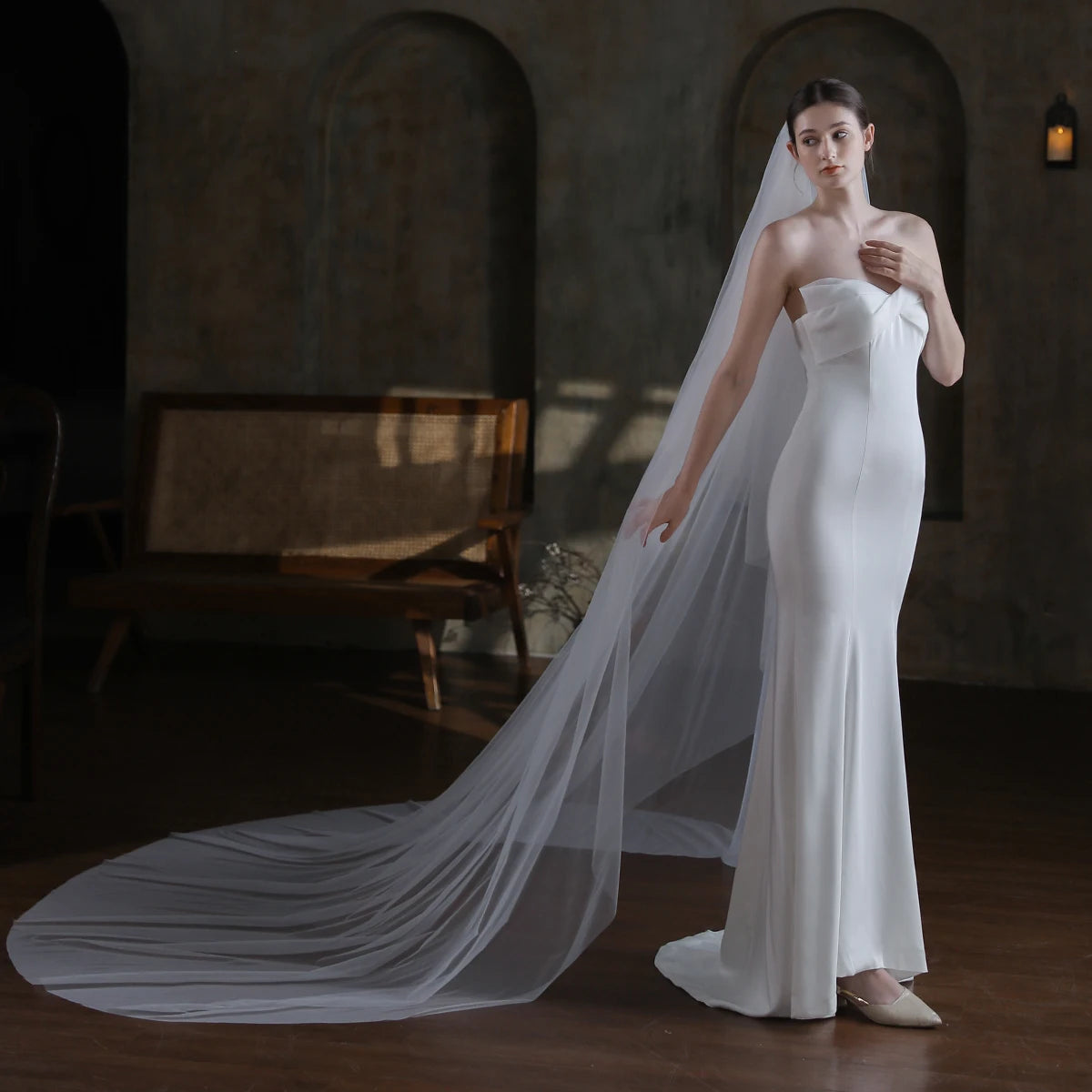 V872 Long voile de mariée blanc fait main pour robe de mariée Tulle deux couches cathédrale mariées à être voile avec peigne à cheveux