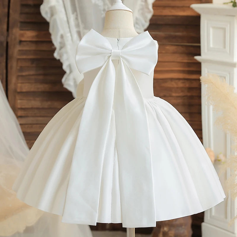 Flower Girl Dresses for Wedding Kids Lace Backless Tulle Tutu  Princess Prom Party Clothes Baby 1st Birthday Baptism White Dress