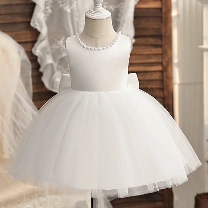 Flower Girl Dresses for Wedding Kids Lace Backless Tulle Tutu  Princess Prom Party Clothes Baby 1st Birthday Baptism White Dress