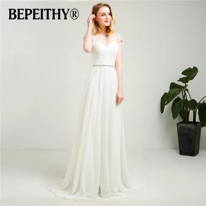 BEPEITHY Vestido De Novia Cap Sleeves Chiffon Wedding Dresses For Women Vintage Beach Bridal Gowns Mordern Simple Wedding Dress