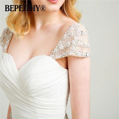 BEPEITHY Vestido De Novia Cap Sleeves Chiffon Wedding Dresses For Women Vintage Beach Bridal Gowns Mordern Simple Wedding Dress