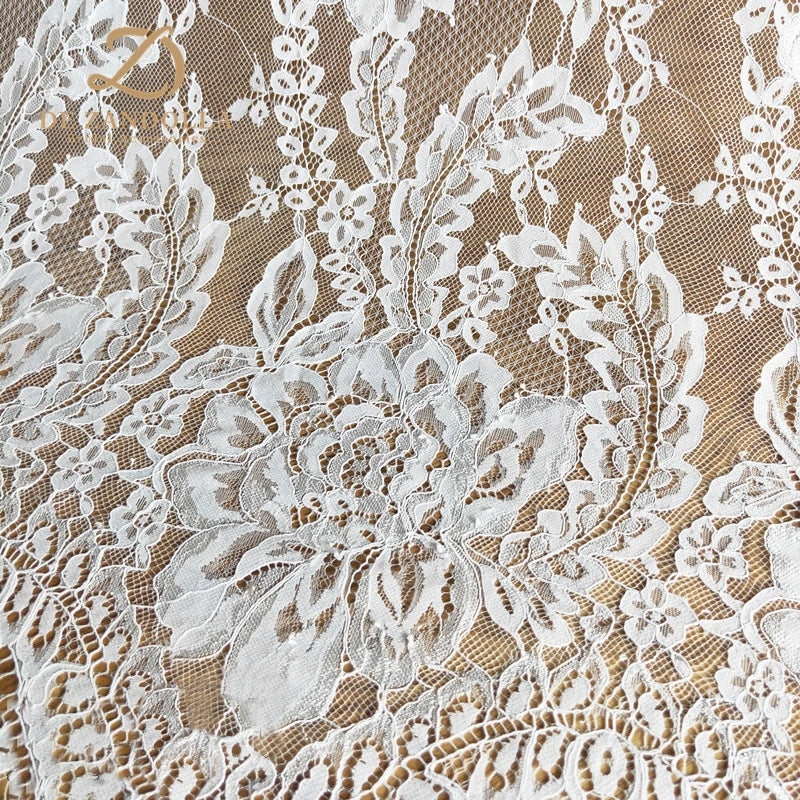 Tissu en dentelle de mariée blanc cassé de 3 mètres, doux pour la peau, lingerie française, dentelle à cils, tissus pour robe de mariée, accessoires, largeur 59"