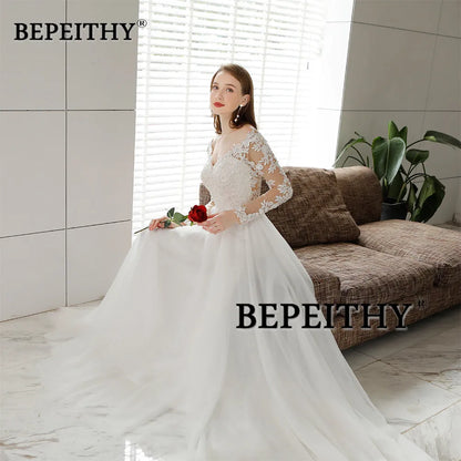 BEPEITHY Robe De Mariée Plage Robes De Mariée Pour Femmes Sexy Dos Nu Moderne Manches Longues Dentelle Robes De Mariée 2023 Vente Chaude