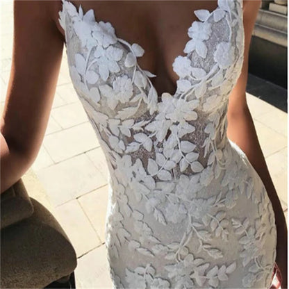 Boho Lace Appliques Wedding Dress Mermaid Bridal Dresses 2024 Spaghetti Straps Backless Beach Bridal Gowns Vestido De Noiva