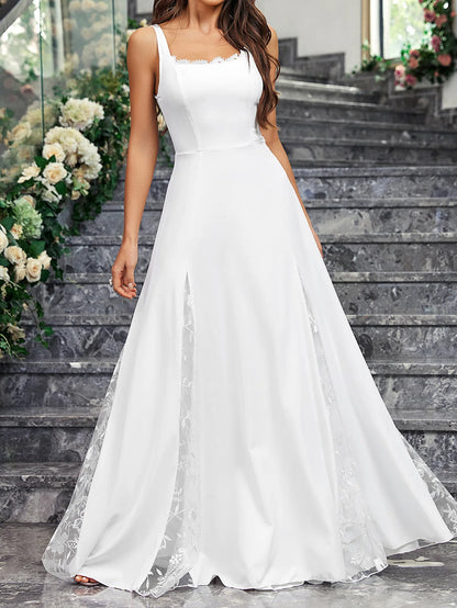 Robe de mariée longue en satin et dentelle pour femme, robe de bal dos nu, robe de soirée de mariage formelle