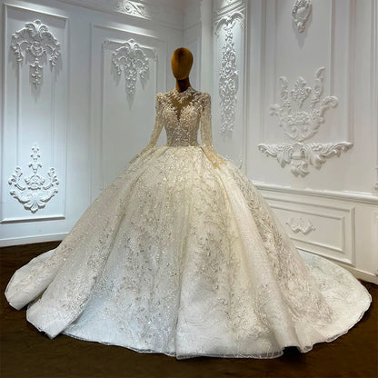 Vente Flash Internationale Robe De Mariée Pour Mariée 2024 Organza Chapelle Train Manches Longues Paillettes Dos Nu Robe De Mariée LSCJ01