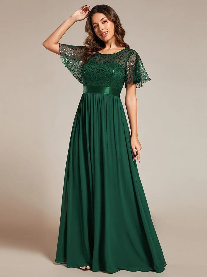 Women's Elegant Sequined Celebrity Wedding Bridesmaid Dress Women's Long Trumpet Sleeve A-line Party Dress Vestidos De Fiesta