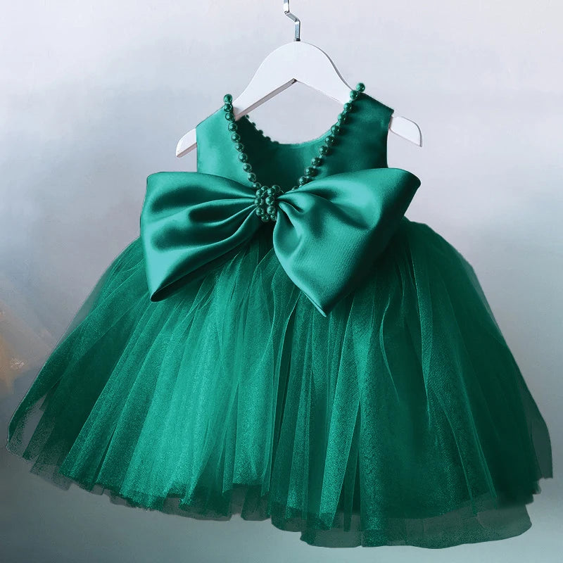 Robe de baptême pour bébé fille avec nœud pour fille de 1 an, robe de fête d'anniversaire, de mariage, de perles, robe de soirée, tutu moelleux