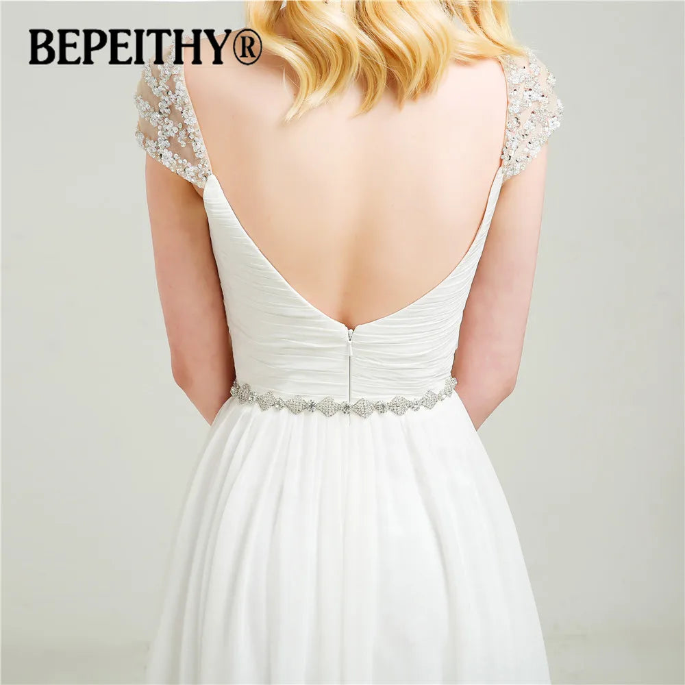 BEPEITHY Vestido De Novia Cap Sleeves Chiffon Wedding Dresses For Women Vintage Beach Bridal Gowns Mordern Simple Wedding Dress