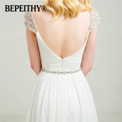 BEPEITHY Vestido De Novia Cap Sleeves Chiffon Wedding Dresses For Women Vintage Beach Bridal Gowns Mordern Simple Wedding Dress