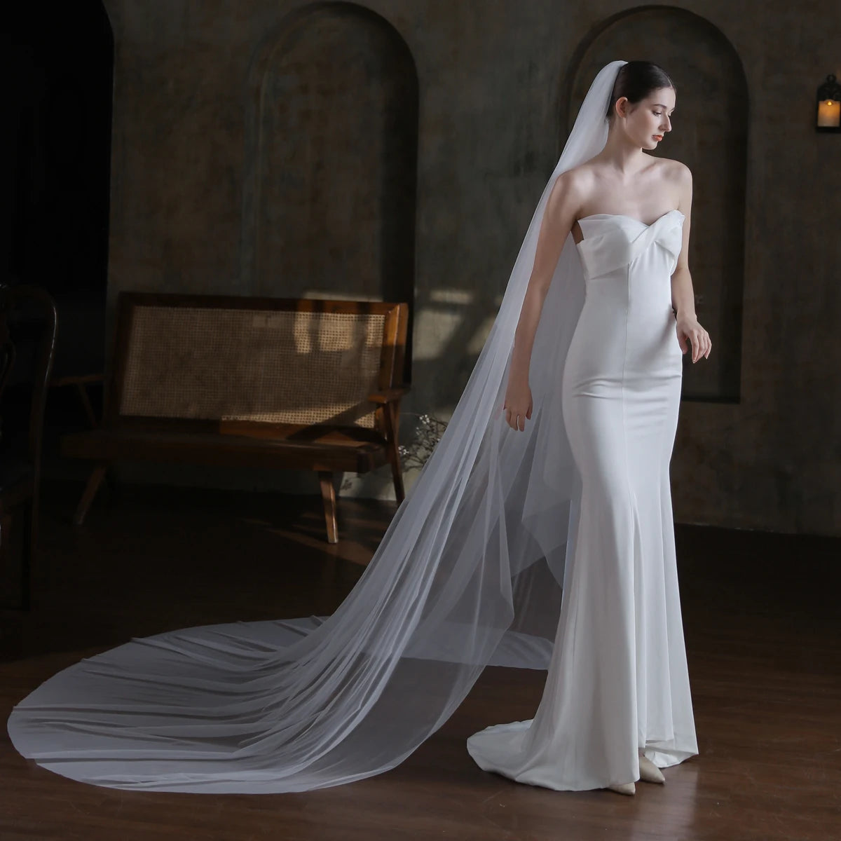 V872 Long voile de mariée blanc fait main pour robe de mariée Tulle deux couches cathédrale mariées à être voile avec peigne à cheveux