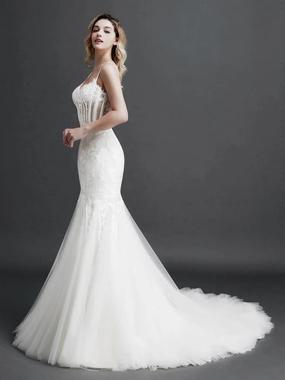 Robe de mariée sirène sans manches en V profond pour femme, coupe A-line, slim, sexy, en dentelle, robe de bal, robe de soirée, robe de soirée, maxi