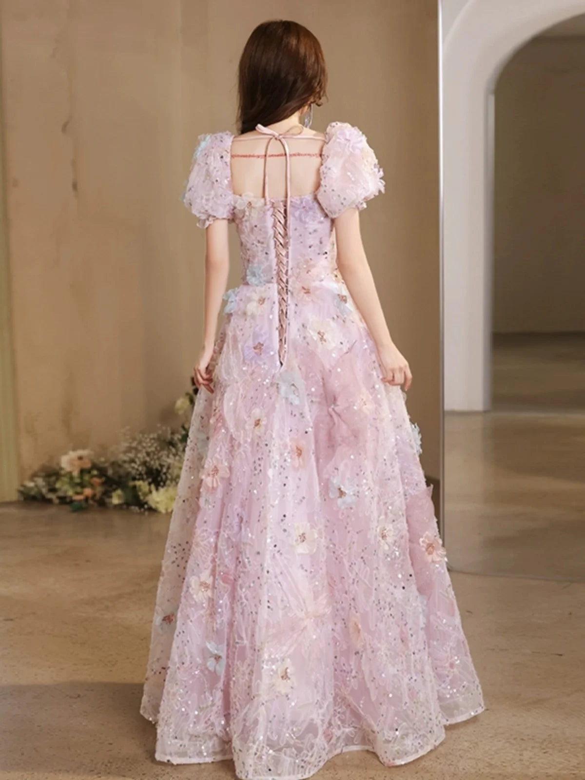 Nuevos vestidos de noche de lujo de corte A con flores de bosque francesas recién llegados 2024, vestido de cuentas con textura de alta gama para fiesta de bodas de mujeres