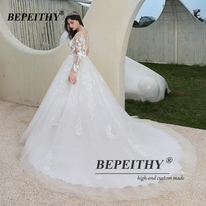 BEPEITHY A-Line Wedding Dresses For Women Full Sleeves Princess Stars Tulle Glitter Bridal Gowns Custom-made Bride Party Dress