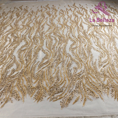 Tissu brodé de paillettes et de perles blanches nobles pour robes de mariée en dentelle