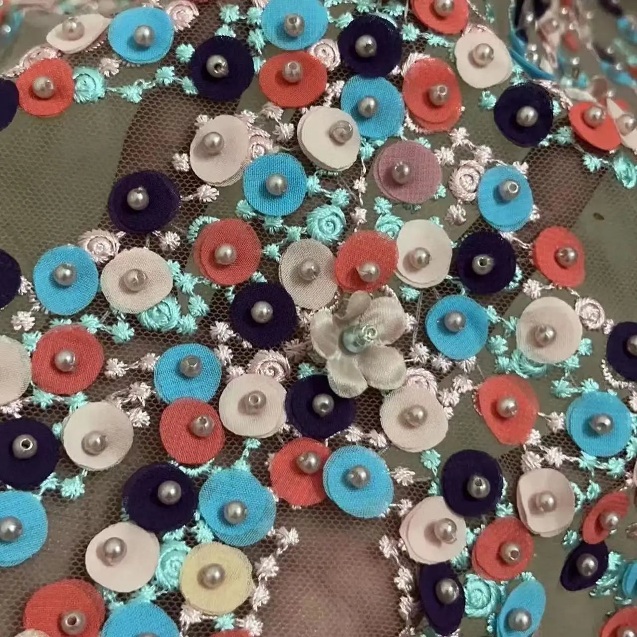 Tela de tul francés con piedras y flores 3D hecha a mano, tela de Nigeria, encaje de red para bodas, vestidos de noche, falda de fiesta de 5 yardas