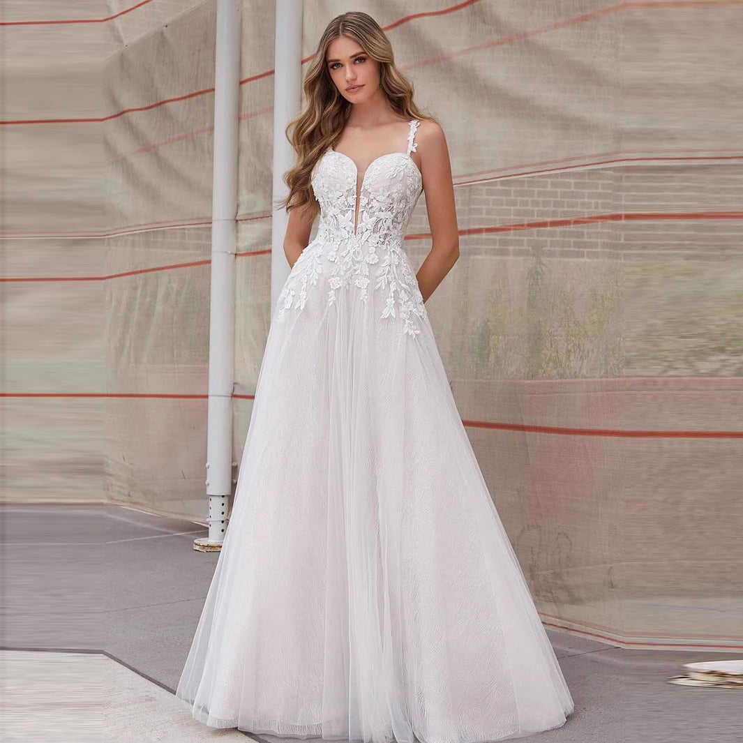 Wedding Dresses strapless Vestido De Noiva Elegant lace A-line appliqued plus size sweetheart ball gown lace up