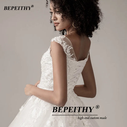 BEPEITHY Wedding Dresses For Women Court Train Scoop Sleevless Lace A-Line Bridal Gowns Graceful Bride Plus Size Wedding Dress