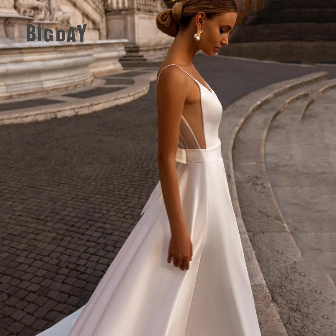 Elegant Wedding Dress For Woman 2024 Sweetheart-Neck A-Line Spaghetti Straps Open Back Bride Gown Sweep Train Vestido Customed