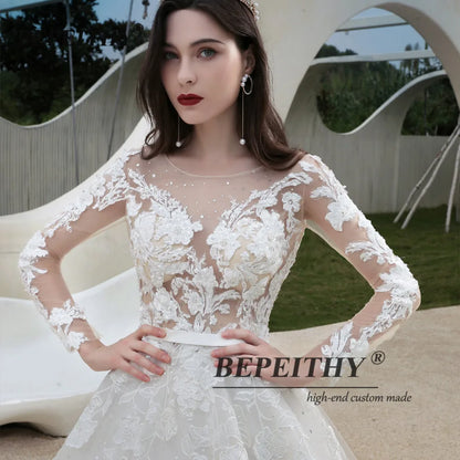 BEPEITHY A-Line Wedding Dresses For Women Full Sleeves Princess Stars Tulle Glitter Bridal Gowns Custom-made Bride Party Dress